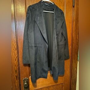 Catherine Malandrino Navy Faux Leather Trench Coat Large